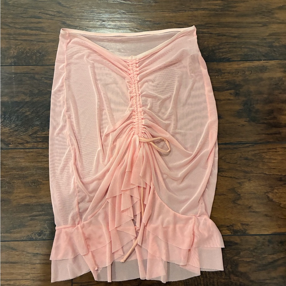 Sheer Pink Ruffle Hem Women’s Skirt